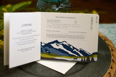 Leavenworth Mountain Landscape with Birch Trees and Deer Craftsman Wedding Livret Invitation // Wedding Invitation with Postcard RSVP