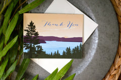 Rustic Lake Arrowhead Mountains Folded Wedding Thank You Cards with A2 Envelopes // California Mountains at Sunset Wedding Thank You Cards