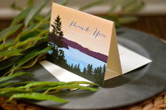 Rustic Lake Arrowhead Mountains Folded Wedding Thank You Cards with A2 Envelopes // California Mountains at Sunset Wedding Thank You Cards