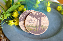 Cypress Tree Landscape Personalized Cork Coaster Wedding Favors for Guests // Wedding Reception Favors