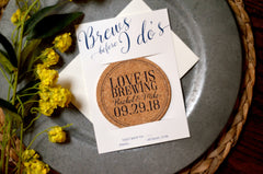 Brews Before I Do's Love is Brewing Rehearsal Dinner Wedding Engagement Photo Cork Coaster Invitation with Envelopes