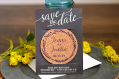 Gray and Mint Green Whimsical Wreath Cork Coaster Save the Dates // Engagement photo modern script drink coaster save the date with Envelope
