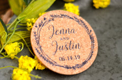 Gray and Mint Green Whimsical Wreath Cork Coaster Save the Dates // Engagement photo modern script drink coaster save the date with Envelope