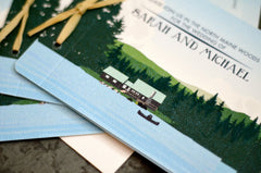Maine Lake Cabin in the Woods and Rolling Hills 3 Page Livret Wedding Booklet Invitation Includes A7 Envelope // Cupsuptic Lake