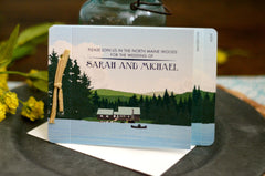 Maine Lake Cabin in the Woods and Rolling Hills 3 Page Livret Wedding Booklet Invitation Includes A7 Envelope // Cupsuptic Lake