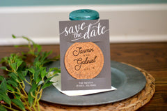 Save the Date Handwritten Script Grey and White Cork Coaster Save the Dates with A7 Envelopes // Wedding Save the Date