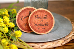 Cranberry Wine Barrel Cork Coaster Wedding Favors Personalized / Wedding Reception Cork Coaster Favors for Guests
