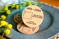 Come for the Beer Oregon State Cork Coaster Wedding Favors Personalized with Names and Wedding Date // Cork Coaster Wedding Favors