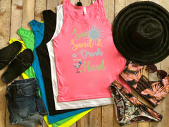 Bachelorette Party Beach Cover Ups Sun Sand and A Drink In My Hand-Lake Bachelorette Shirts-Bachelorette Party Shirts Neon Beach Tanks