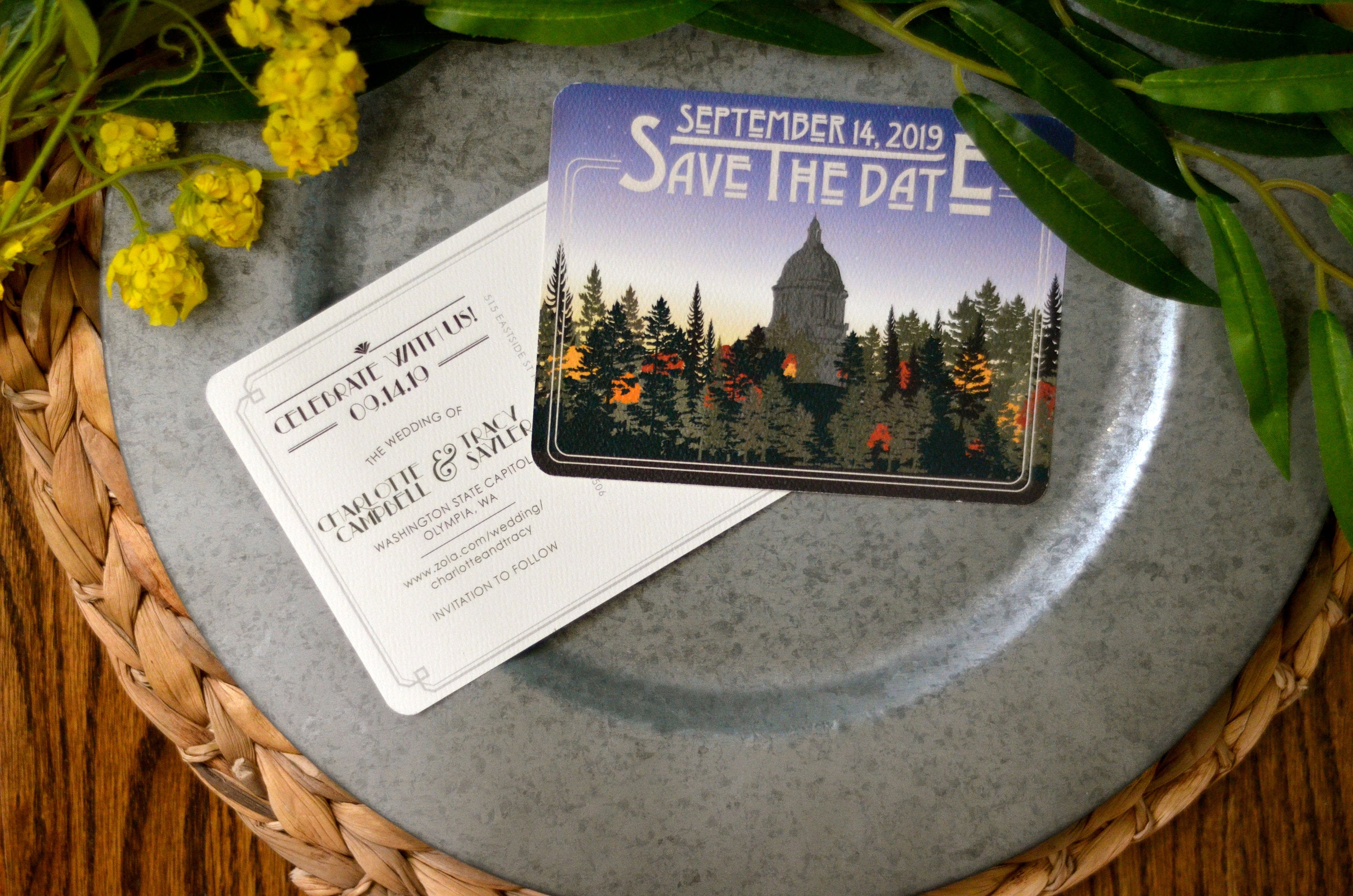 Washington State Capitol with Outdoor Landscape Sunset Wedding Save the Date Postcard