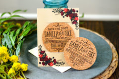 Vintage Floral Cork Coaster Save the Date Burgundy and Rose with Envelope