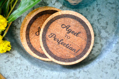 Aged to Perfection Whiskey Cork Coaster Wedding Favors for Guests, Birthday Party Favors