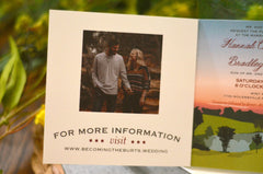 Mint Springs Farm Tennessee Wedding Invitation Landscape with Sunset Lake, 3pg Livret Wedding Invitation Booklet Style with Postcard RSVP