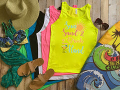 Bachelorette Party Beach Cover Ups Sun Sand and A Drink In My Hand-Lake Bachelorette Shirts-Bachelorette Party Shirts Neon Beach Tanks