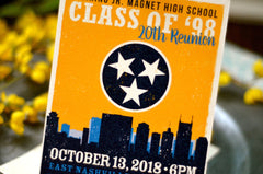 20th Class Reunion Nashville Tennessee Skyline Graduation Party Invitations // 5x7 Cards with A7 Envelopes