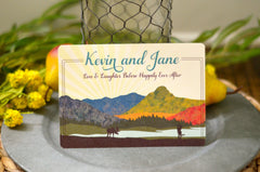 Fall Montana Rocky Mountains Save the Date Postcards with Elk and Kissing Couple // Vintage Wedding Save the Date Postcards