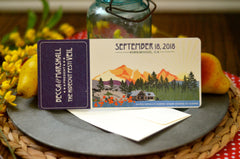 The Hideout Lodge Kirkwood California Wedding Invitation 4x9 Mountain Landscape with Envelope