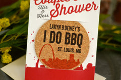 Red Rustic St. Louis Skyline "I Do" BBQ Couple's Shower Cork Coaster Invitation and A7 Envelope