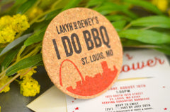 Red Rustic St. Louis Skyline "I Do" BBQ Couple's Shower Cork Coaster Invitation and A7 Envelope