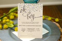Oh Boy Modern Confetti Baby Shower Invitation with blank envelope // Modern Blue Confetti Shower Invitation //DIY // Printable // Template