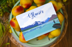 Wedding Sign Glacier National Park Mountain Lake Landscape with Kissing Couple, 5x7 FLAT Craftsman Table Number