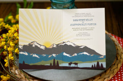Rocky Mountains with Sunset Moose Greeting Card Wedding Invitation (A7 Broad fold) Mountain Wedding Invite