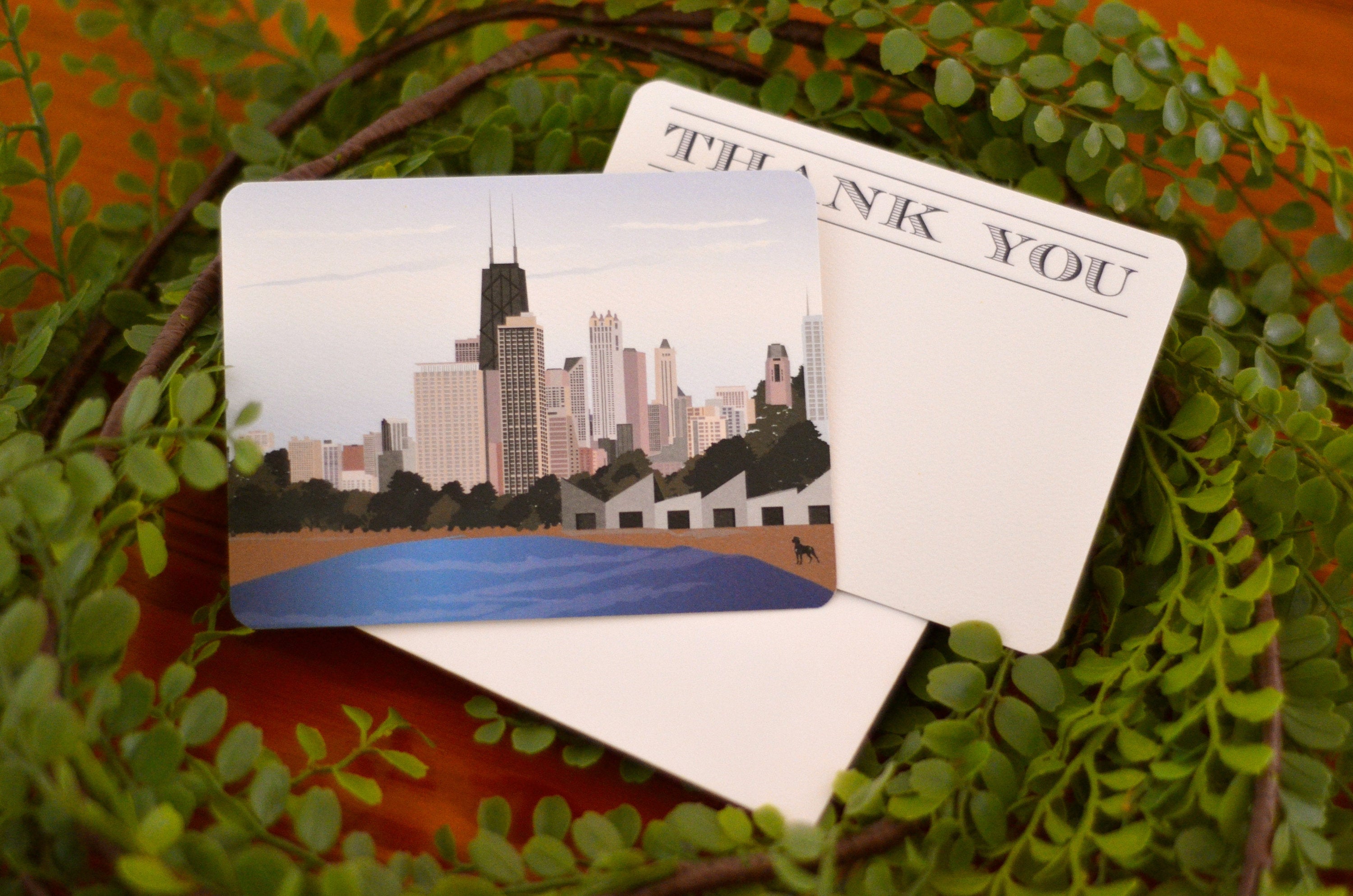 Chicago Skyline Thank You Cards with A2 Envelope // Chicago City Skyline Flat Wedding Thank you Note Cards