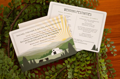 Catskill Mountains Wedding Invitation with A7 Envelopes Green Rolling Hills  – Nesting Project LLC