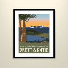 Breckenridge Colorado Mountains 11x14 Vintage Poster / Wedding Poster Personalized with Names and Date (frame not included)