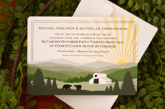 Appalachian Mountains Barn and Bear Landscape with Sunset Wedding Invitation // 5x7 2-sided Wedding Invitation with A7 Envelope
