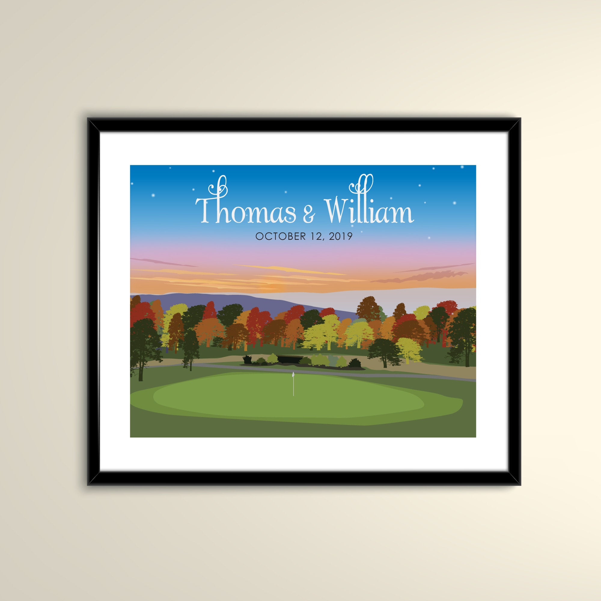 Golf Country Club 14x11 Vintage Poster / Wedding Poster personalized with Names and date (frame not included)