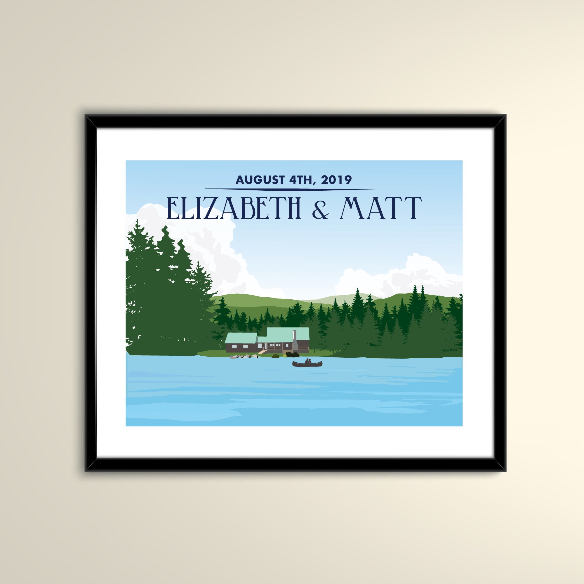 Cupsuptic Lake with Cabin 14x11 Vintage Poster / Wedding Poster personalized with Names and date (frame not included)