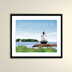 Sprint Point Ledge Maine Coast 14x11 Vintage Poster / Wedding Poster personalized with Names and date (frame not included)