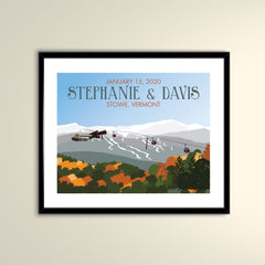 Stowe Vermont Mountains 14x11 Vintage Poster / Wedding Poster personalized with Names and date (frame not included)