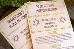 Jewish Ceremony Bar Mitzvah Programs Modern Green 5x8 // Party Ceremony Timeline
