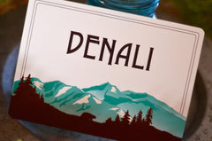 Denali Alaska 5x7 Table Number // Wedding Sign Denali Mountains Teal Landscape with Bear