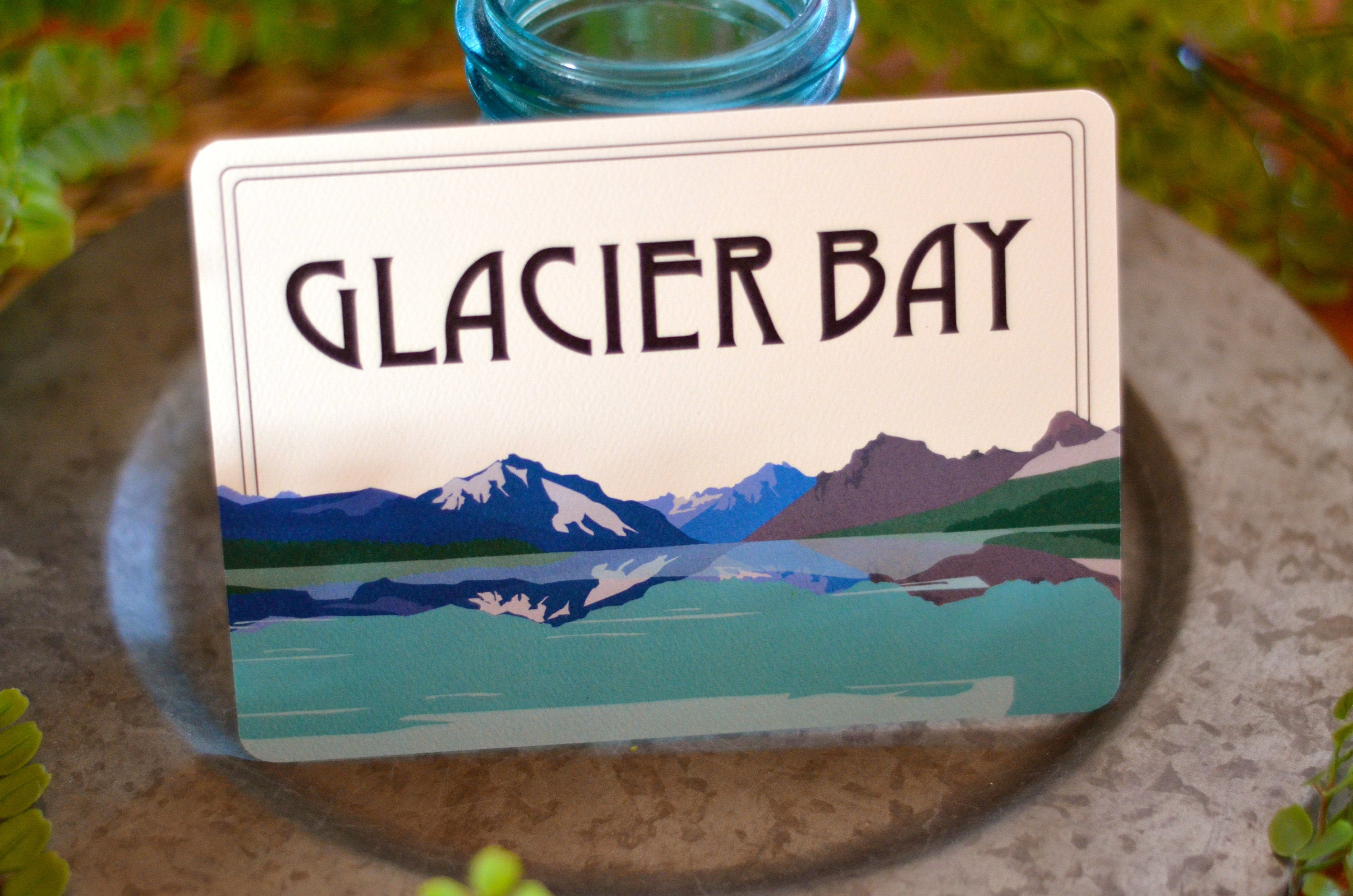Wedding Sign Glacier Bay National Park Mountain Lake Landscape, 5x7 FLAT Craftsman Table Number