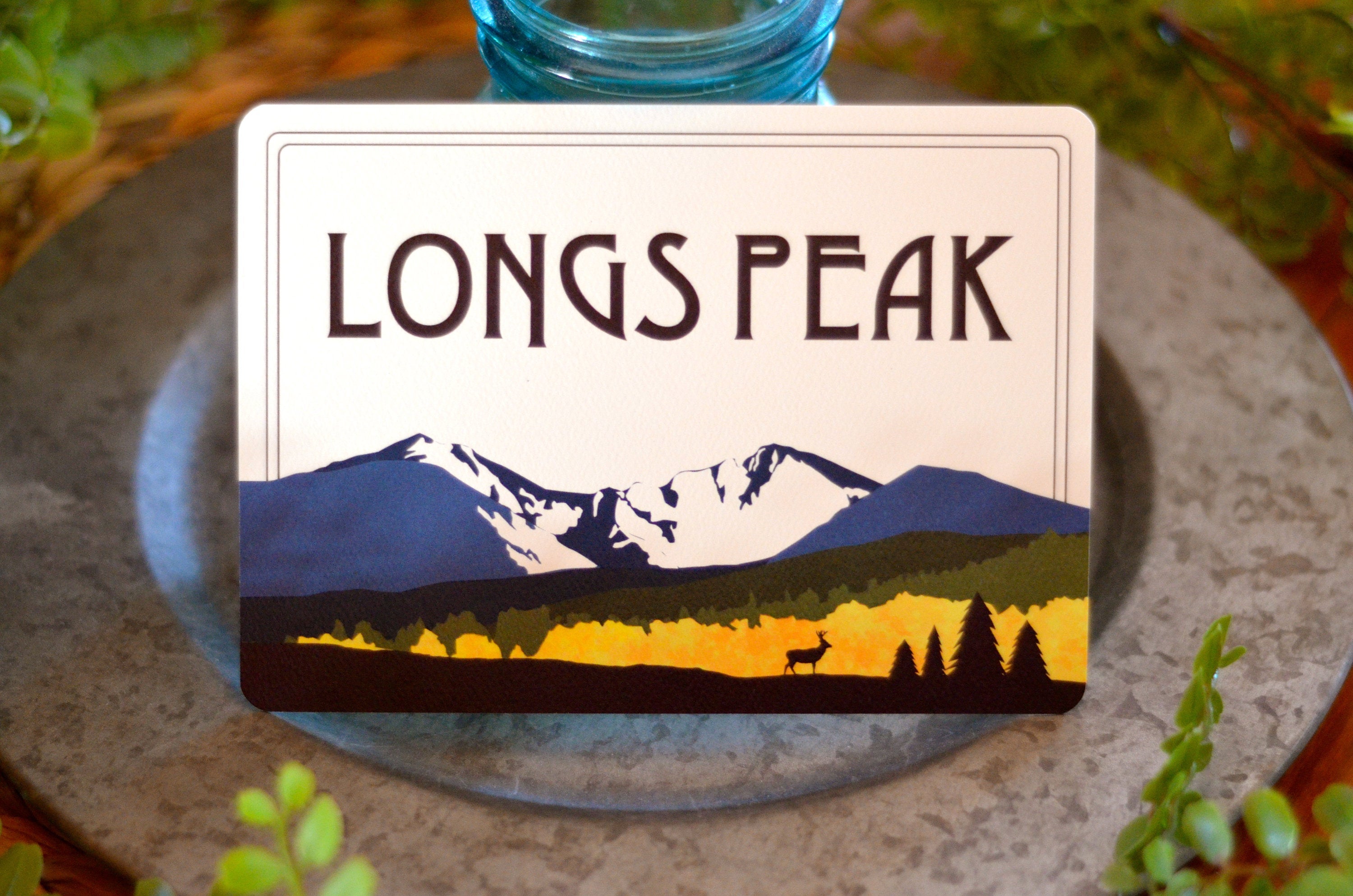 Longs Peak Mountain Landscape Table Number for Wedding Reception // Longs Peak Yellow Blue Green