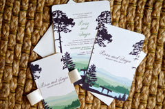 Catskill Mountains // New York Appalachian Green Rolling Hills Strata Layered Wedding Invitation w/ RSVP Postcard and Details Card