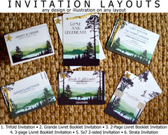 Appalachian Teal Mountains 3pg Livret Booklet Wedding Invitation with A7 Envelopes // Booklet Mountain Wedding Invitation
