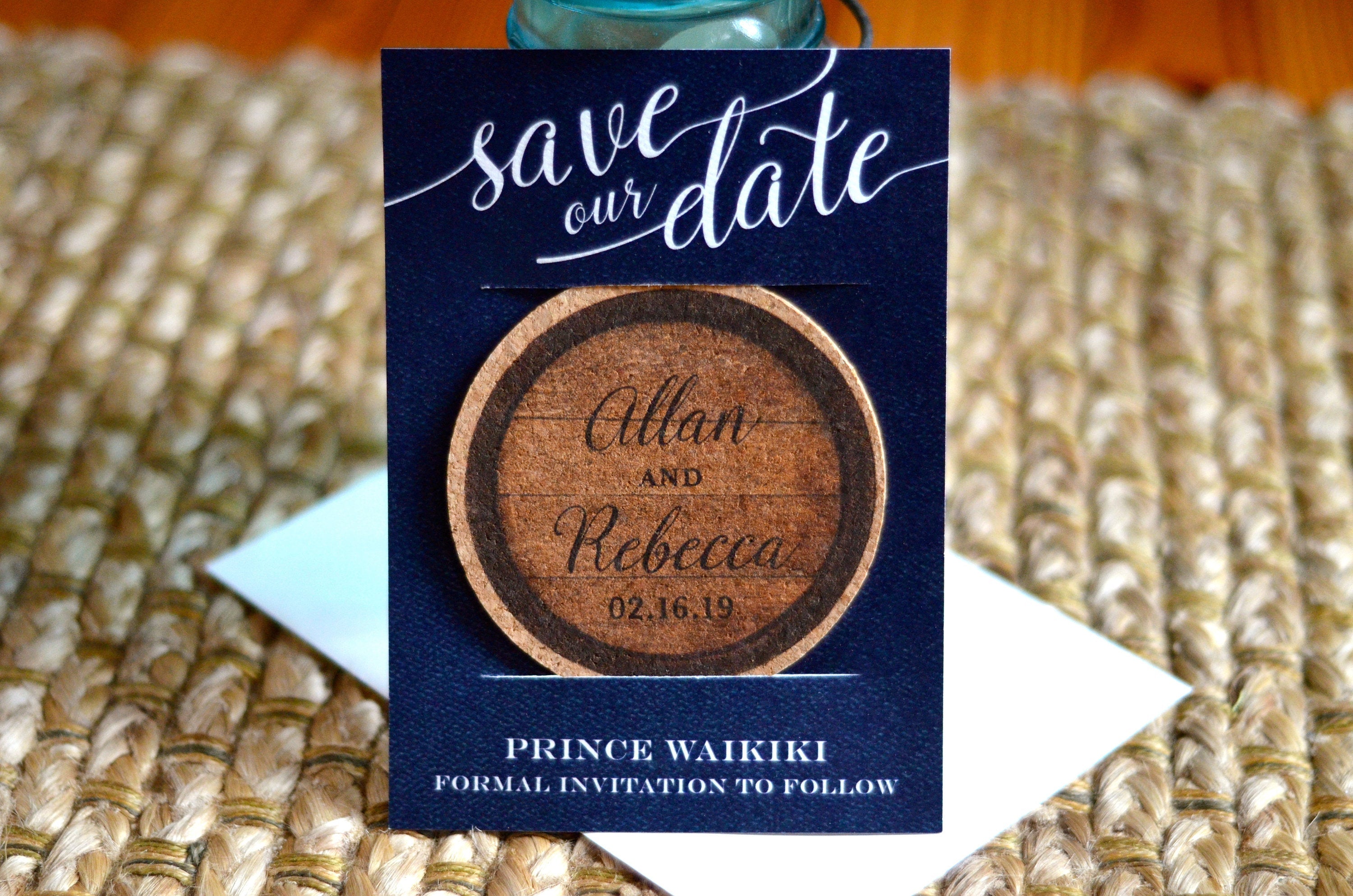 Save the Date Cork Coaster Navy // Whiskey Barrel Wedding Cork Coaster Save the Date