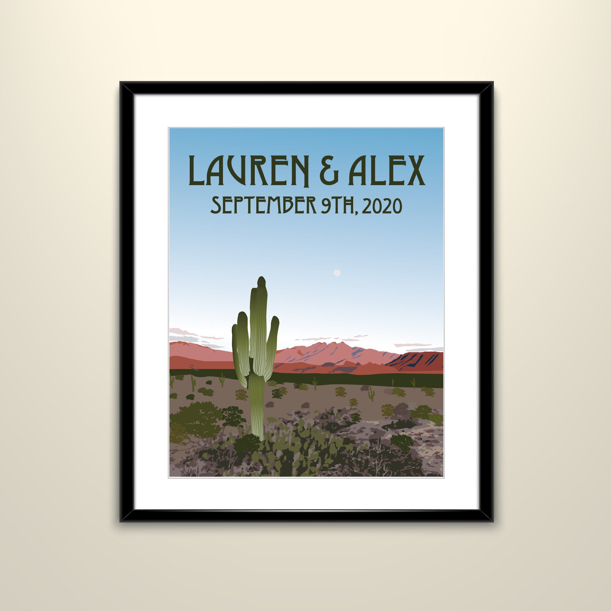 Four Peaks Mountain Arizona, Desert with Cactus - Travel 11x14 Poster - Personalized Wedding Poster (Frame not Included)