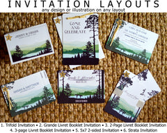 Red and Gold Fall Rocky Mountain 3pg Booklet Wedding Invitation with RSVP Postcard-Deer in Meadow