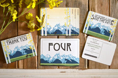 Teton Wedding Escort/Seating Cards/Tented cards with Mountain and Bear (Purple and Green) // Wedding Reception // BP1