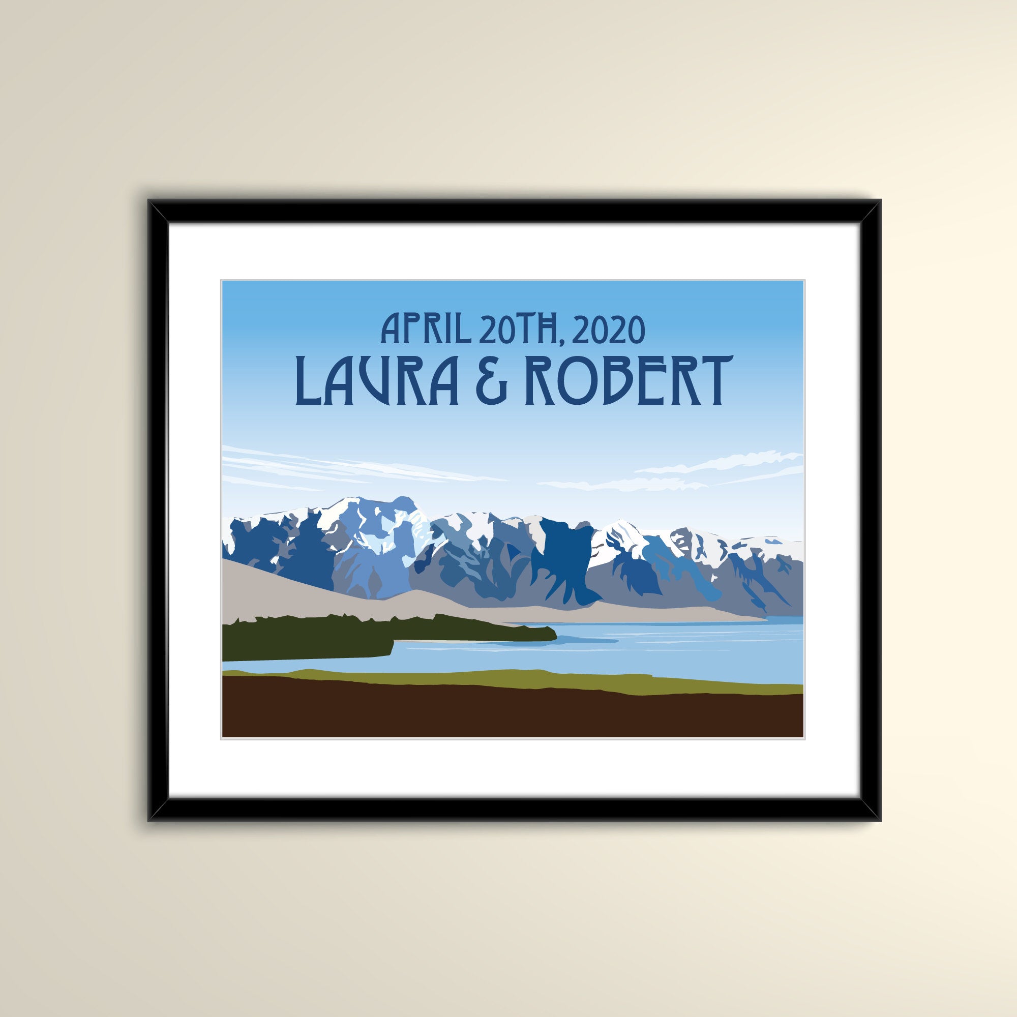 Truckee, California Mountain Cliff - 14x11 Travel Wedding Paper Poster personalized with Names and date (frame not included)