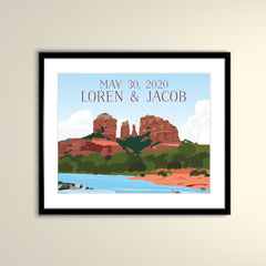 Red Rocks Sedona Arizona Desert Poster - Travel 11x14 Paper Poster - Wedding Poster personalized with Names and date (frame not included)