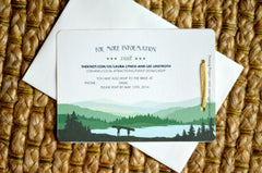 Catskill Mountains 2pg Livret Booklet Wedding Invitation with A7 Envelopes - New York Appalachian Invitation - Green Rolling Hills