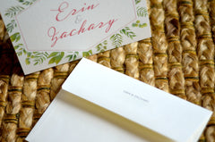 Romantic Modern Bohemian Greenery Wreath with Pink Script Trifold, Photograph Wedding Invitation, Postcard RSVP