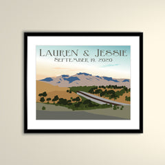 Mount Diablo California Wedding Anniversary Poster- Travel 14x11 Poster - Personalized Wedding Poster (Frame not Included)