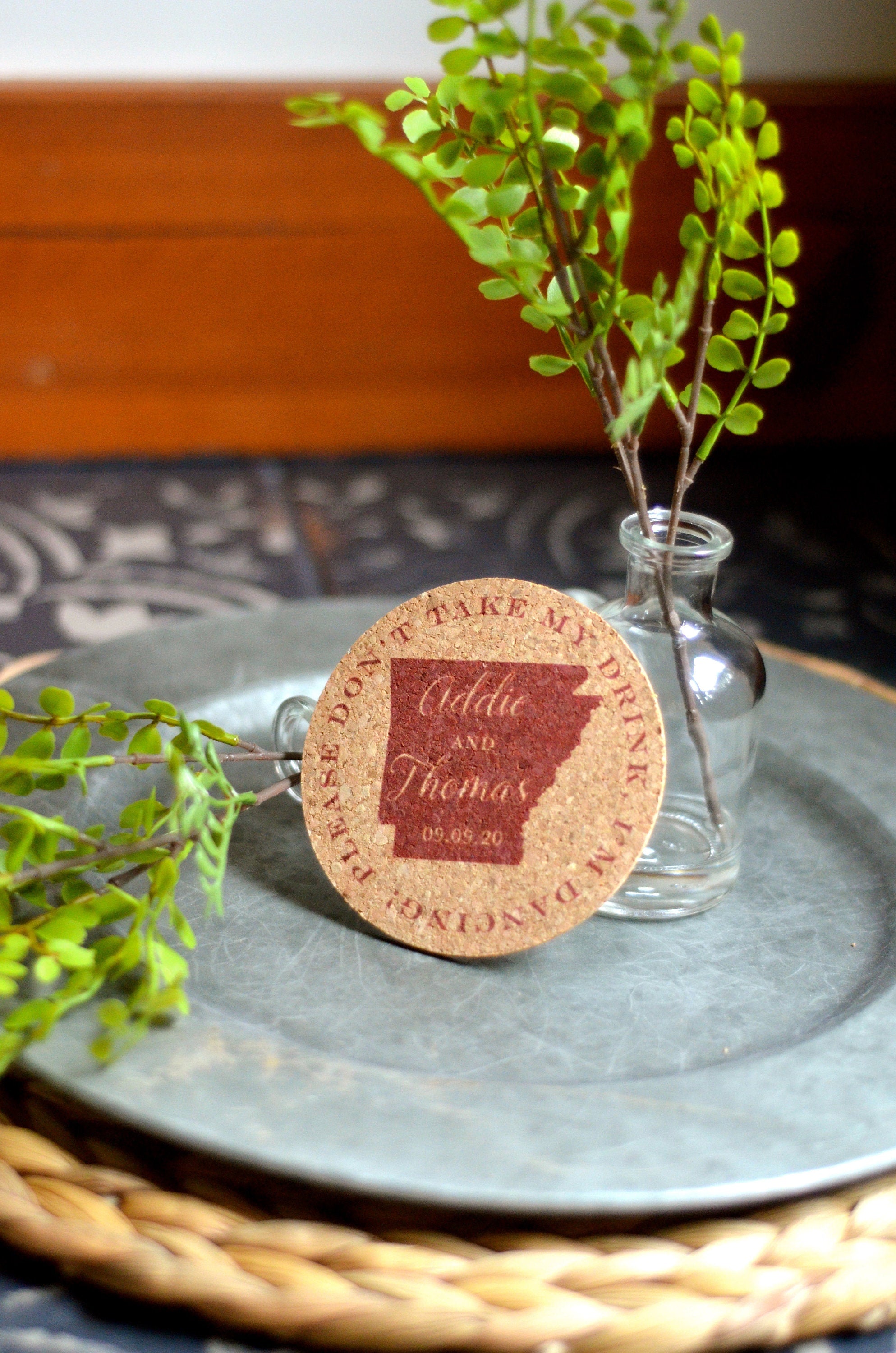 Don&#39;t Take My Drink Arkansas State Cork Coaster Wedding Favors Personalized with Names and Wedding Date / Cork Coaster Favors for Guests
